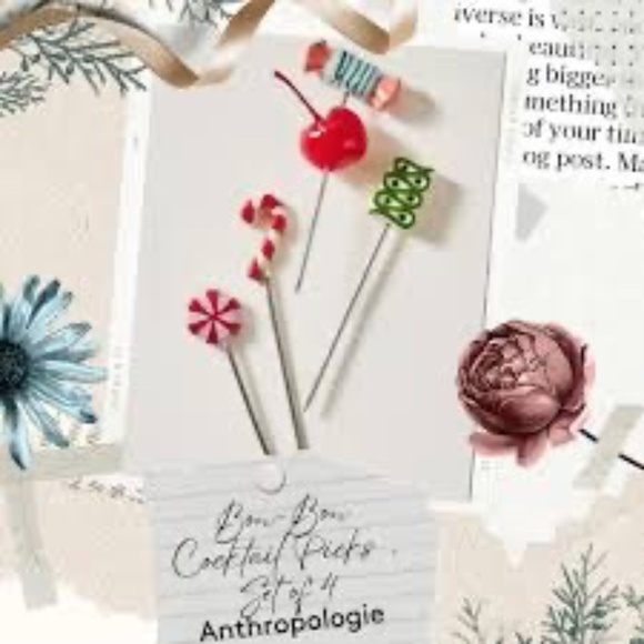 NWT Anthropologie Set of 4 Christmas Candy Bon Bon Cocktail Appetizer Picks - Picture 4 of 5